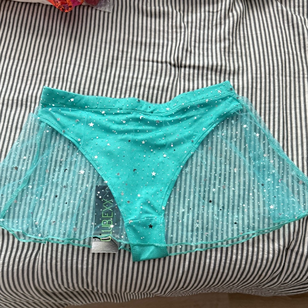 Turquoise Starry Sheer Skirted Panties